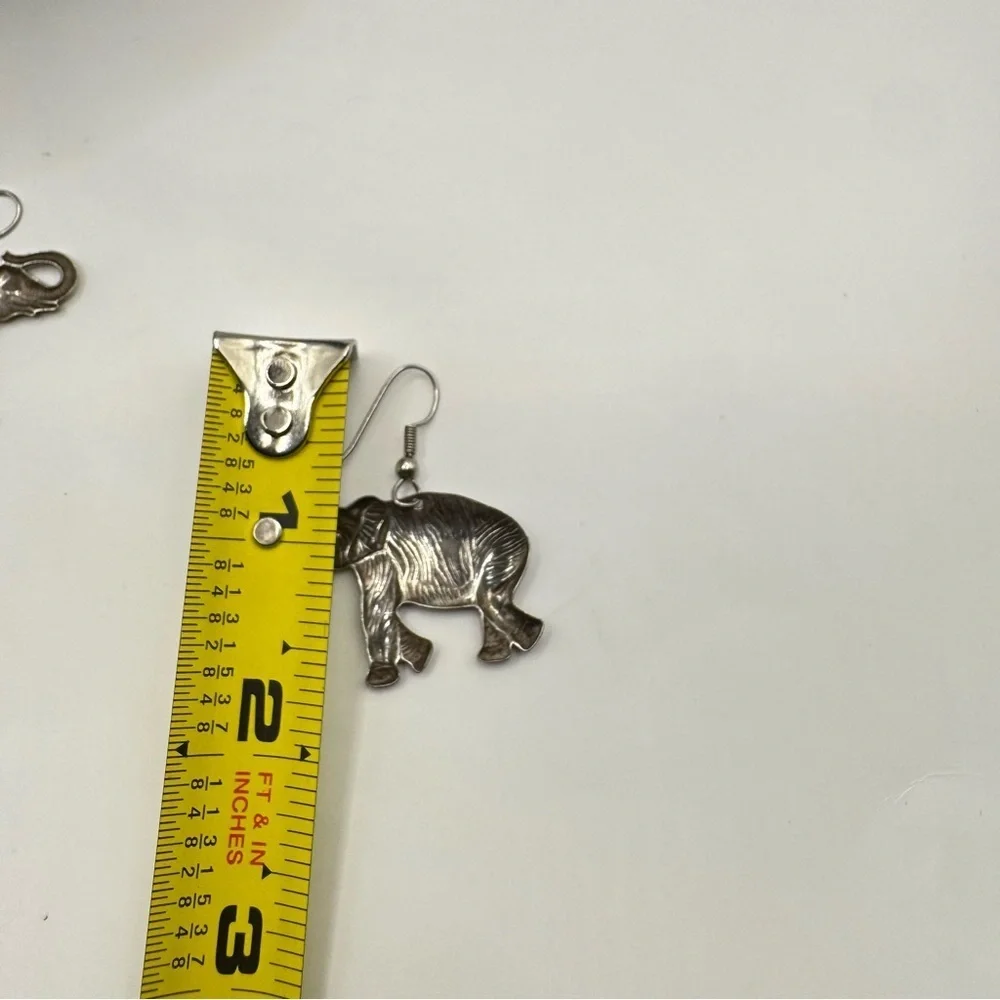 Silver Tone Elephant Dangle Earrings Animal Charm Earrings Safari Style